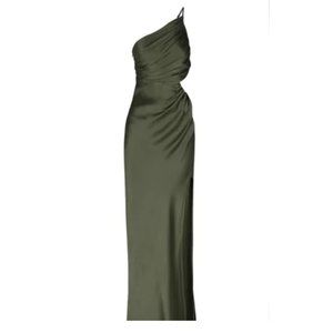 La Lune Asymmetrical Gathered Maxi Dress- Olive Size 2 (Shortened)